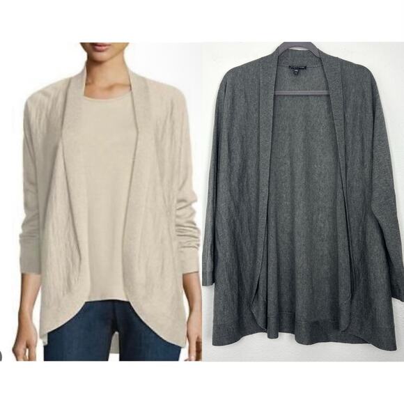 Eileen Fisher | Alpaca Merino Wool Tencel Open Front Gray Lightweight Cardigan L - Picture 1 of 7